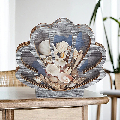 Shell Shape Wooden Jewelry Display Cases with Visible Window ODIS-SP0001-14B-1