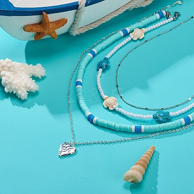 4Pcs 4 Style Alloy Heart Pendant Necklaces Set NJEW-JN04034-1