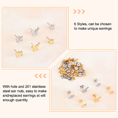 60Pcs 6 Style 304 Stainless Steel Stud Earring Findings STAS-DC0010-11-1