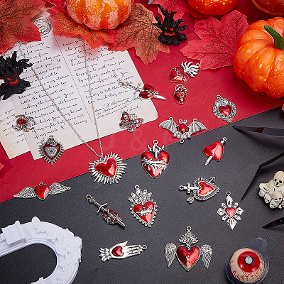 36Pcs 18 Styles Gothic Style Zinc Alloy Enamel Pendants ENAM-AR0001-94-1