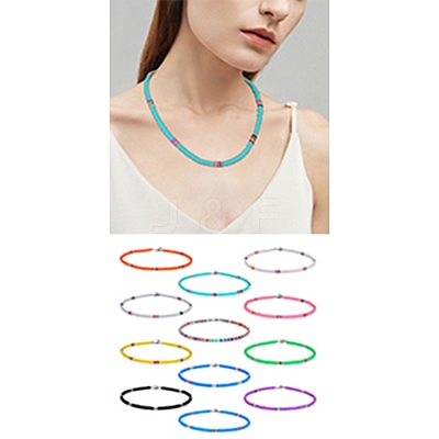 Polymer Clay Heishi Surfer Beaded Necklaces Set NJEW-SW00031-1