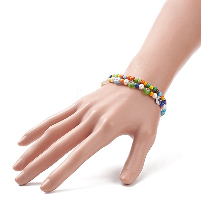 2Pcs 2 Style Natural Pearl & Lampwork Flower & Glass Seed Beaded Stretch Bracelets Set for Women BJEW-JB09101-1