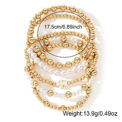 Imitation Pearl & Acrylic Round Beaded Stretch Bracelet Sets KE7812-1