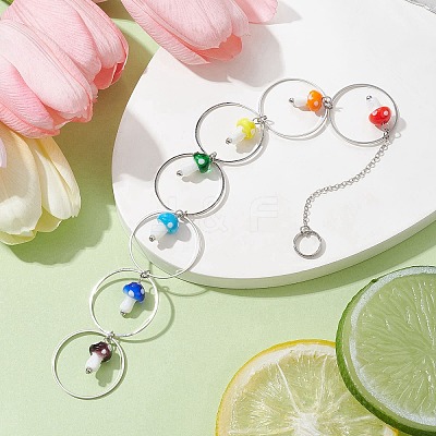Chakra Mushroom Handmade Lampwork Pendant Decorations HJEW-JM01648-01-1