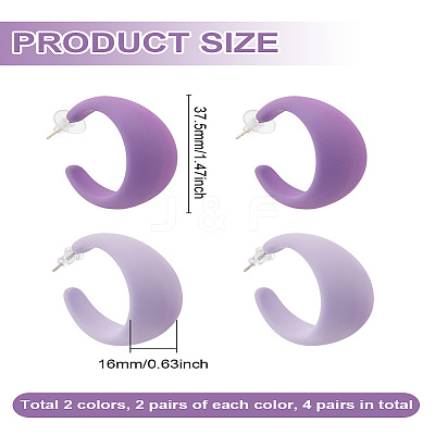 4 Pairs 2 Colors Acrylic C-Shaped Stud Earrings EJEW-LP0001-63-1