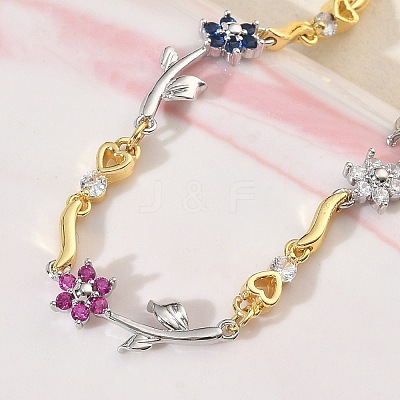Brass Micro Pave Cubic Zirconia Link Chain Bracelets for Women BJEW-C156-04B-03GP-1