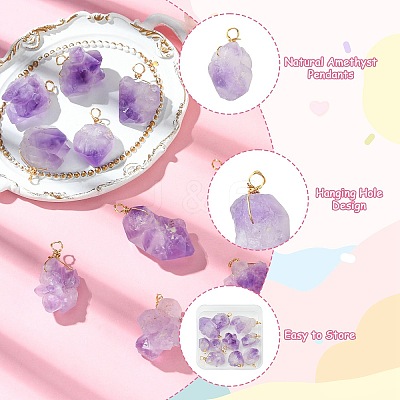 10Pcs Natural Amethyst Pendants PALLOY-CJ00158-1