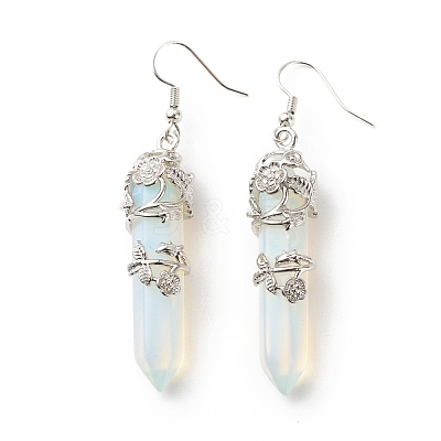 Opalite Bullet with Flower Dangle Earrings EJEW-G300-02P-04-1