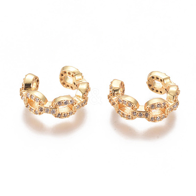 Golden Plated Brass Micro Pave Cubic Zirconia Cuff Earrings EJEW-L244-14G-1