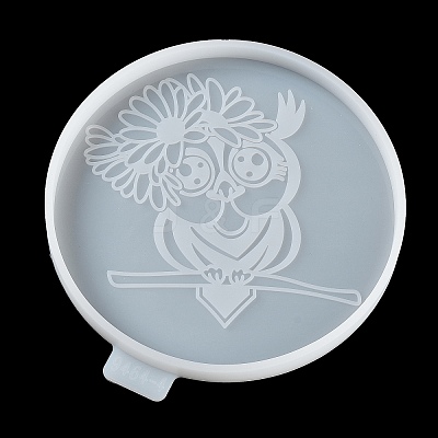 Flat Round with Owl & Flower DIY Cup Mat Silicone Molds SIL-F007-06D-1
