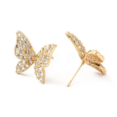 Clear Cubic Zirconia Butterfly Stud Earrings EJEW-F281-07G-1