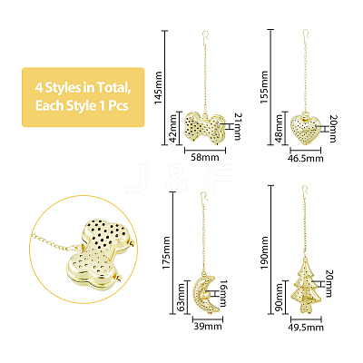 4Pcs 4 Style Loose Tea Infuser with Chain & Hook AJEW-DC0001-10-1