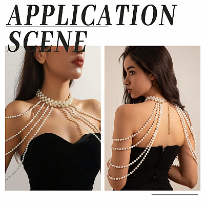1Pc Round White ABS Plastic Imitation Pearl Beaded Multi-Layered Shoulder Chains AJEW-HY0003-27-1