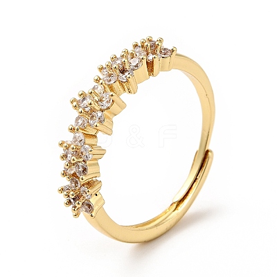 Clear Cubic Zirconia Flower Adjustable Ring RJEW-I087-08-1