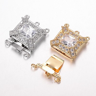 Brass Cubic Zirconia Box Clasps ZIRC-O020-07-NR-1