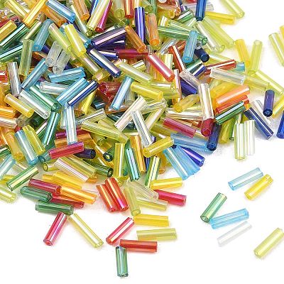50g Transparent Colours Rainbow Glass Bugle Beads GLAA-FP0001-23-1