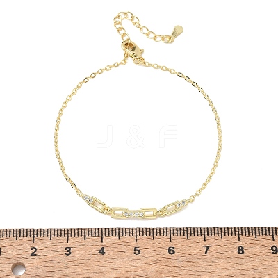 Brass Micro Pave Clear Cubic Zirconia Rectangle Link Bracelets KK-CBA6980-15G-1