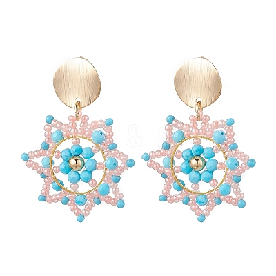 Handmade Glass Seed Beads Flower Dangle Stud Earrings EJEW-MZ00570-02-1