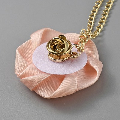 Polyester Rose Flower Hanging Chain Brooch with Crystal Rhinestone JEWB-WH0028-25D-1