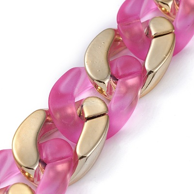 Handmade Golden Plated CCB Plastic & Transparent Acrylic Cuban Link Chains AJEW-JB00681-01-1