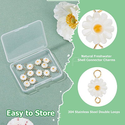 12Pcs Natural Freshwater Shell Flower Connector Charms PALLOY-HS00006-1