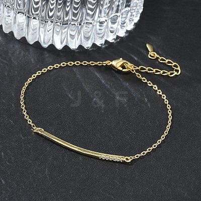 Brass Micro Pave Clear Cubic Zirconia Link Bracelets BJEW-E114-01B-G-1