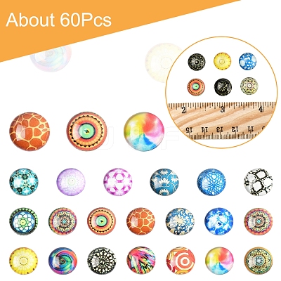 60Pcs Printed Glass Half Round Cabochons GGLA-FS0001-14-1