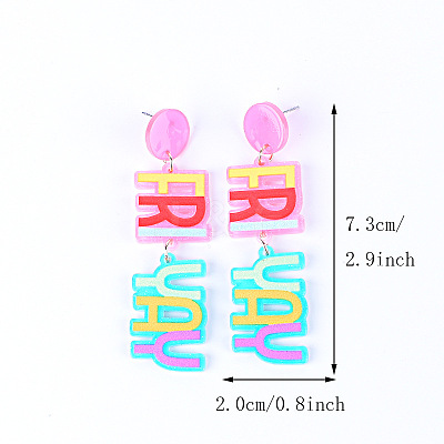 Word Friyay Acrylic Dangle Stud Earrings FS-WG01C29-06-1