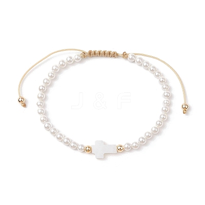 Shell Pearl Braided Bead Bracelets BJEW-JB11479-04-1