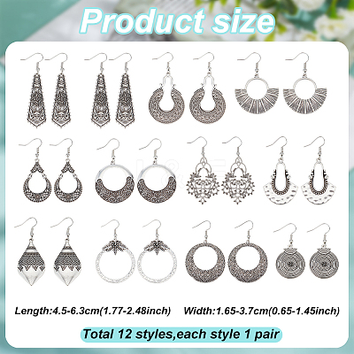 4 Sets 4 Style Tibetan Style Alloy Geometry Dangle Earrings for Women EJEW-AN0003-86-1