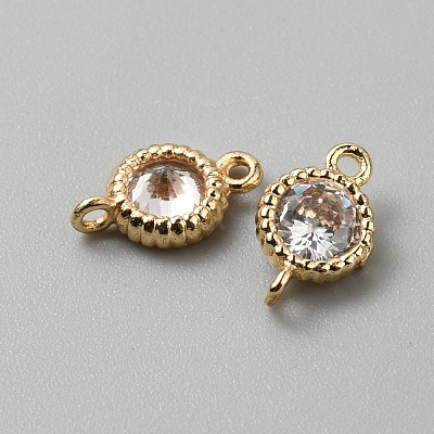Brass Pave Clear Cubic Zirconia Connector Charms KK-WH0062-71B-G-1