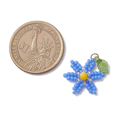 Glass Seed Beaded Flower Pendants PALLOY-TA00345-03-1