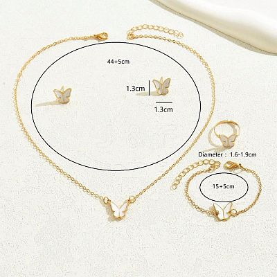Butterfly Alloy Enamel Bracelets & Stud Earrings & Pendant Necklaces & Rings Sets for Women OE9237-1