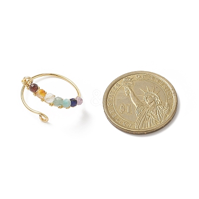 Natural Mixed Gemstone Braided Beaded Chakra Open Cuff Ring X-RJEW-JR00548-1