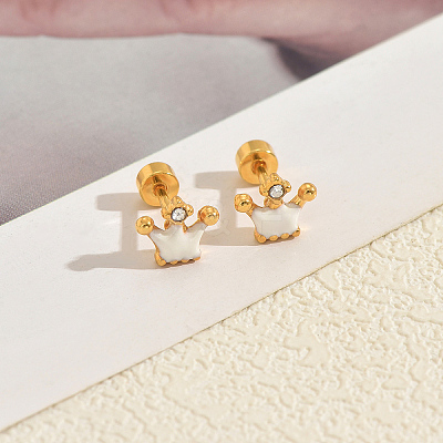 Stainless Steel Enamel Crown Stud Earrings JB5965-3-1
