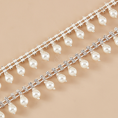 Brass & ABS Imitation Pearl & Rhinestone Cup Chains CHC-BC0001-23-1