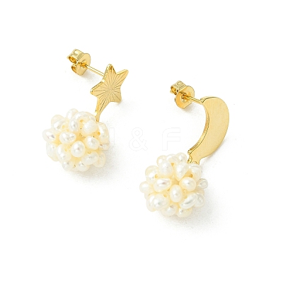 Natural Cultured Freshwater Pearl Dangle Stud Earrings EJEW-JE07281-1
