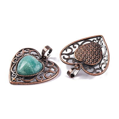 Natural Amazonite Peach Love Heart Pendants G-G158-01-11-1
