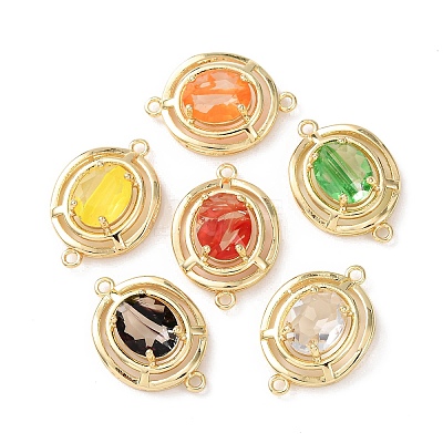 Brass with Glass Connector Charms KK-Z141-13G-1