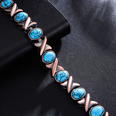 Zinc Alloy & Synthetic Turquoise Link Chain Bracelets FS-WGDAAA9-03-1