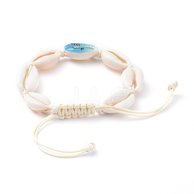 Adjustable Printed Cowrie Shell Braided Bead Bracelets BJEW-JB05154-02-1