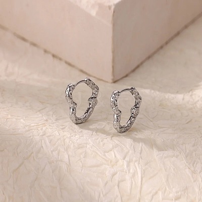 304 Stainless Steel Hammered Heart Hoop Earrrings LS-EJEW-U065-02A-P-1