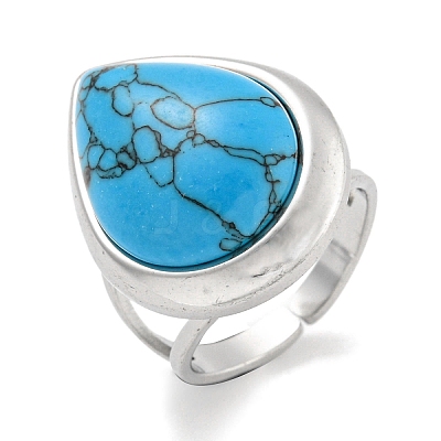 304 Stainless Steel Synthetic Gemstone Cuff Rings G-Z056-09P-1