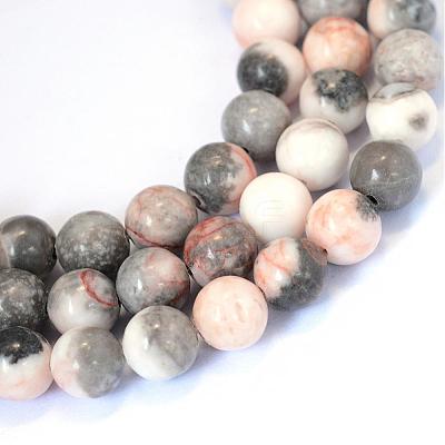 Natural Pink Zebra Jasper Round Bead Strands G-E334-4mm-11-1