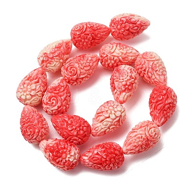Synthetic Coral Dyed Carved Beads Strands SH-CBAE713-01B-1