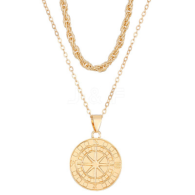 Compass Alloy Double Layer Pendant Necklaces for Women WH-WG93E93-01-1