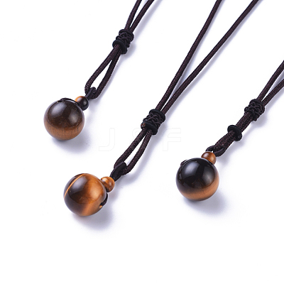 Natural Tiger Eye Pendant Necklaces NJEW-P241-A03-1