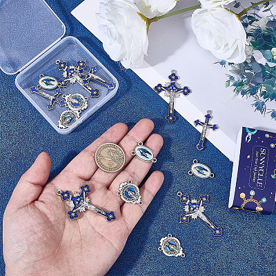 20Pcs 4 Styles DIY Blue Rosary Alloy Enamel Pendant and Link Findings Kits FIND-SC0021-26-1