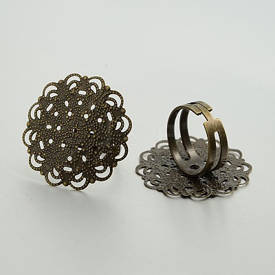 Adjustable Brass Filigree Ring Setting Components KK-J181-19AB-NF-1