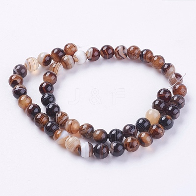 Round Dyed Natural Striped Agate/Banded Agate Beads Strands G-G582-8mm-04-1